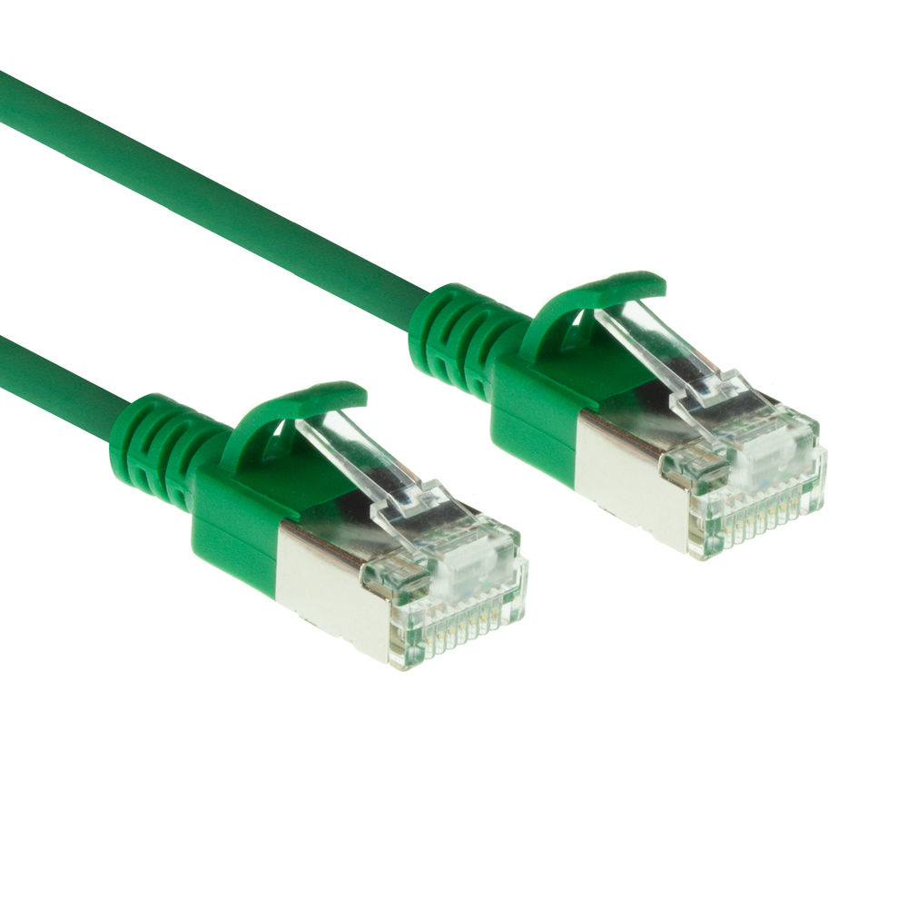 ACT Green 10 meter LSZH U/FTP CAT6A datacenter slimline patch cable snagless with RJ45 connectors (DC7710)