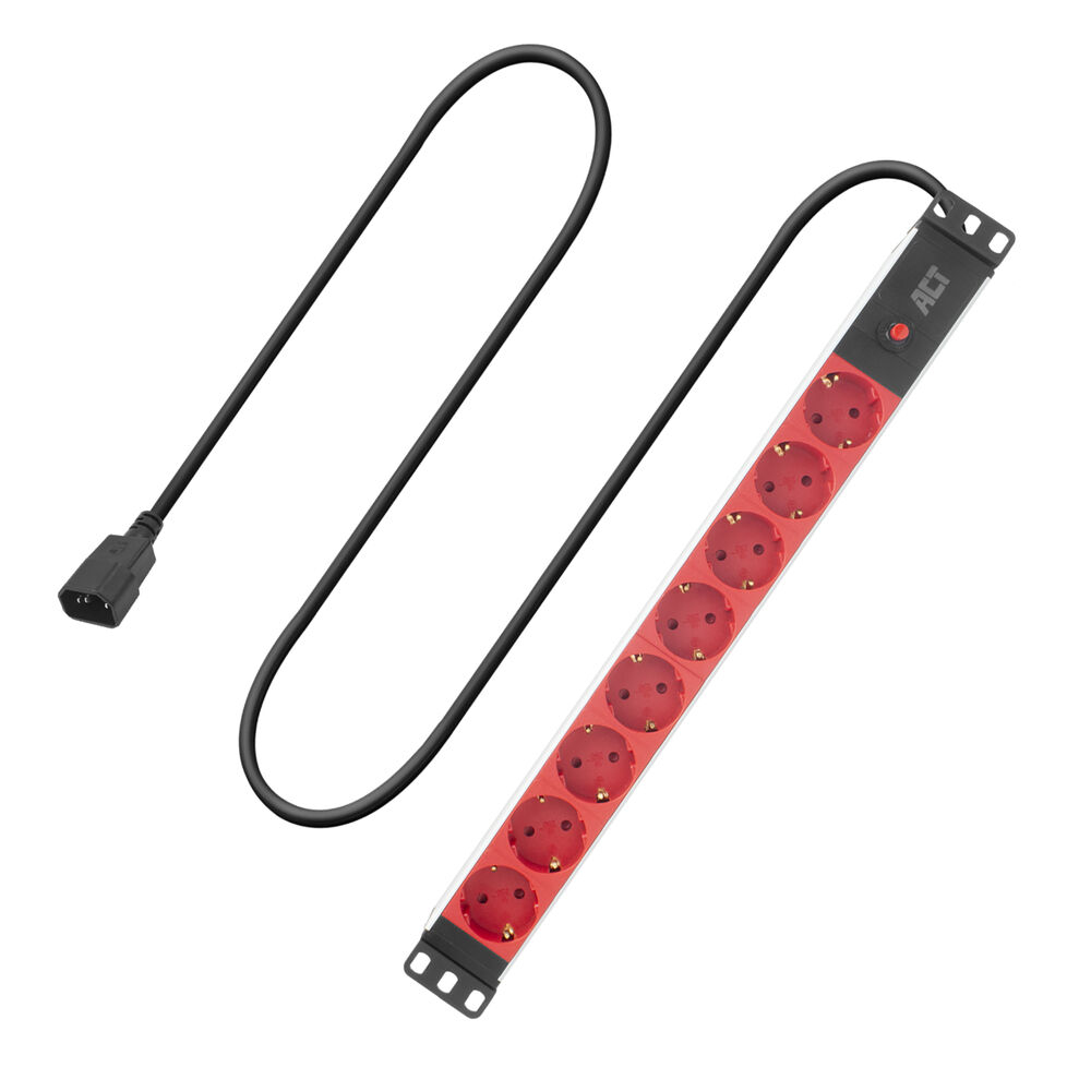ACT Extension lead PDU 19 inch C14 IEC60320 with 8 type F sockets, 3m H05VV-F 3G1.0 (PD3004)