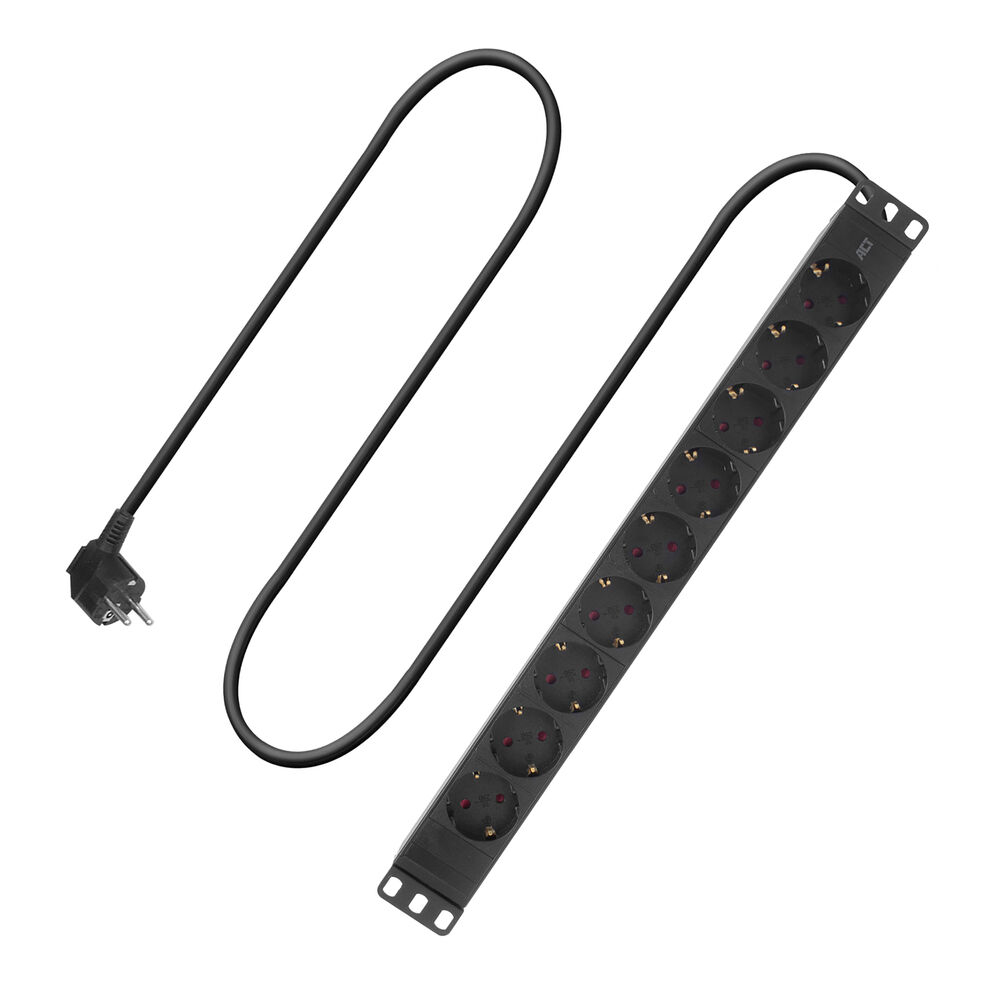 ACT Extension lead PDU 19 inch CEE7/7 with 9 type E sockets, 3m H05VV-F 3G1.5 (PD3023)