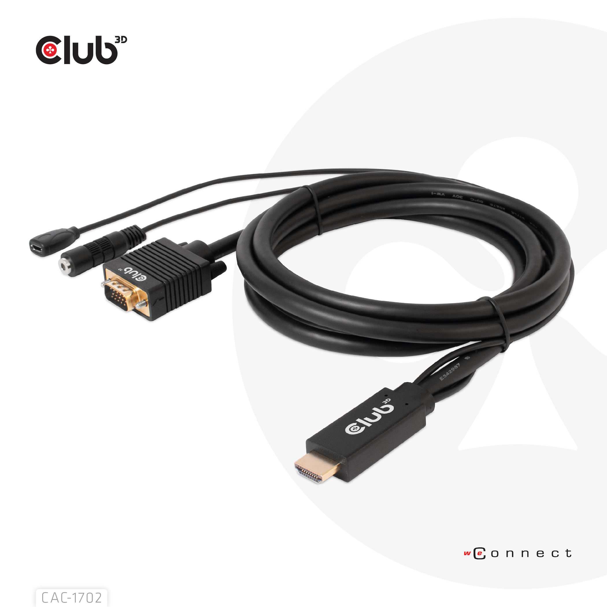 Club 3D - Adapterkabel - HDMI, Mikro-USB Typ B (nur Strom) männlich zu HD-15 (VGA), Stereo Mini-Klinkenstecker - 2 m - 1080p-Unterstützung