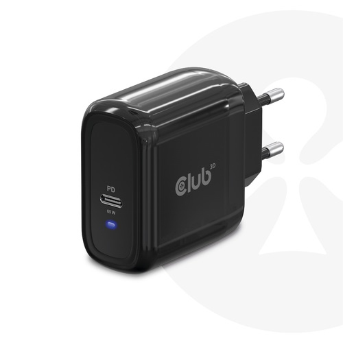 CLUB3D Travel Charger 65W GAN technology - Single port USB Type-C - Power Delivery(PD) 3.0 Support (CAC-1905EU)