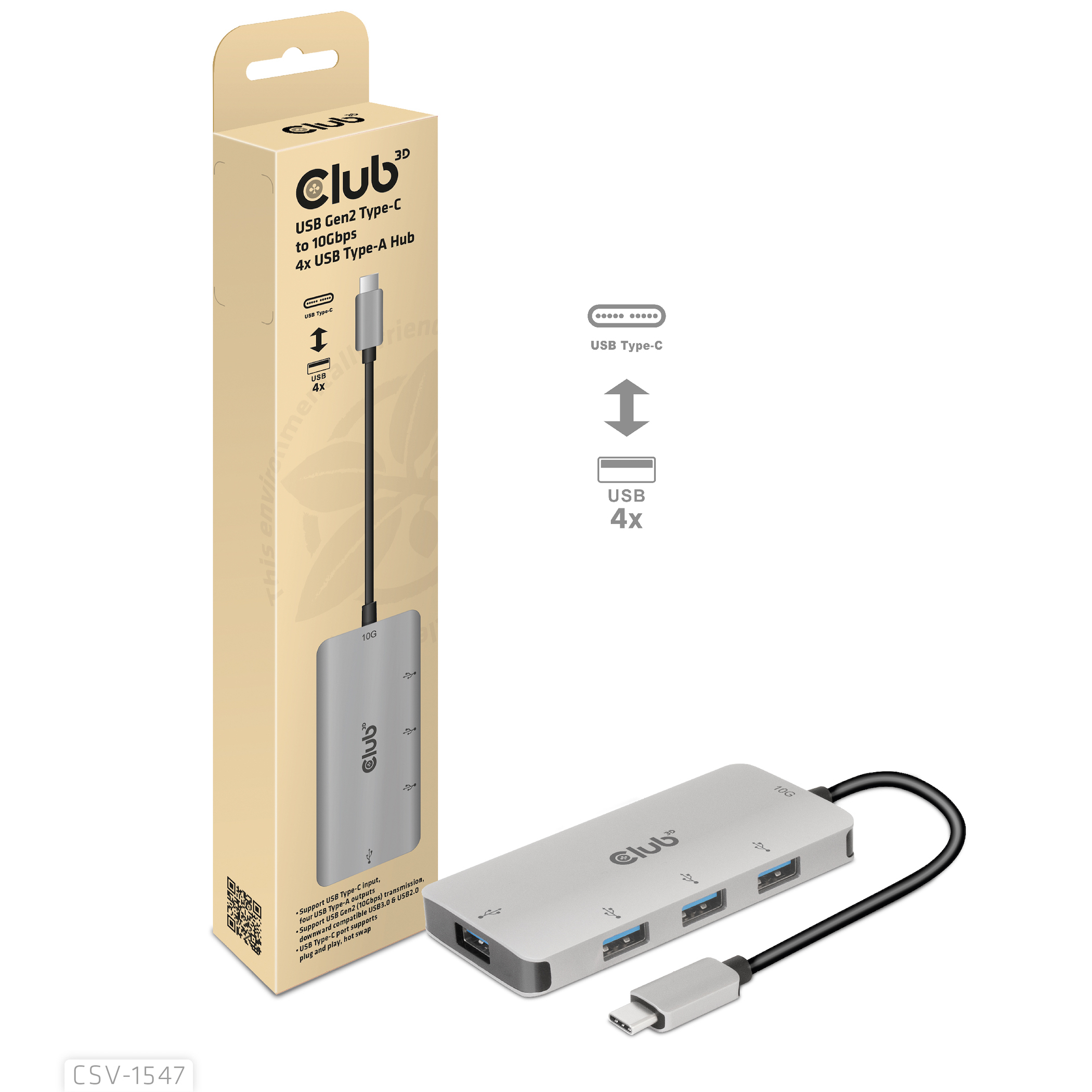 Club 3D CSV-1547 - Hub - 4 x USB 3,1 Gen 2 - Desktop (CSV-1547)
