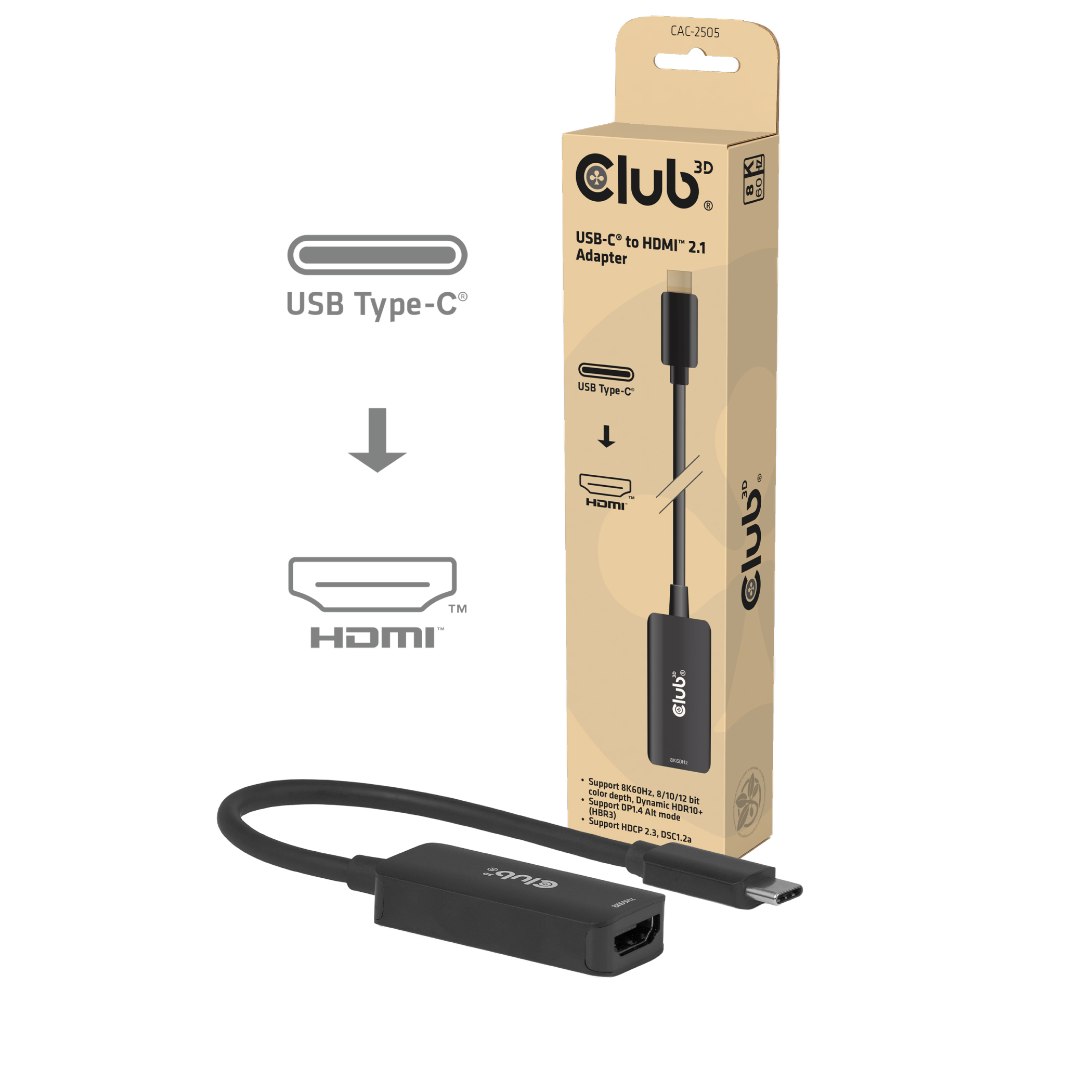 Club3D Adapter USB Typ C > HDMI 2.1 8K HDR10 DP1.4 St/Bu retail (CAC-2505)