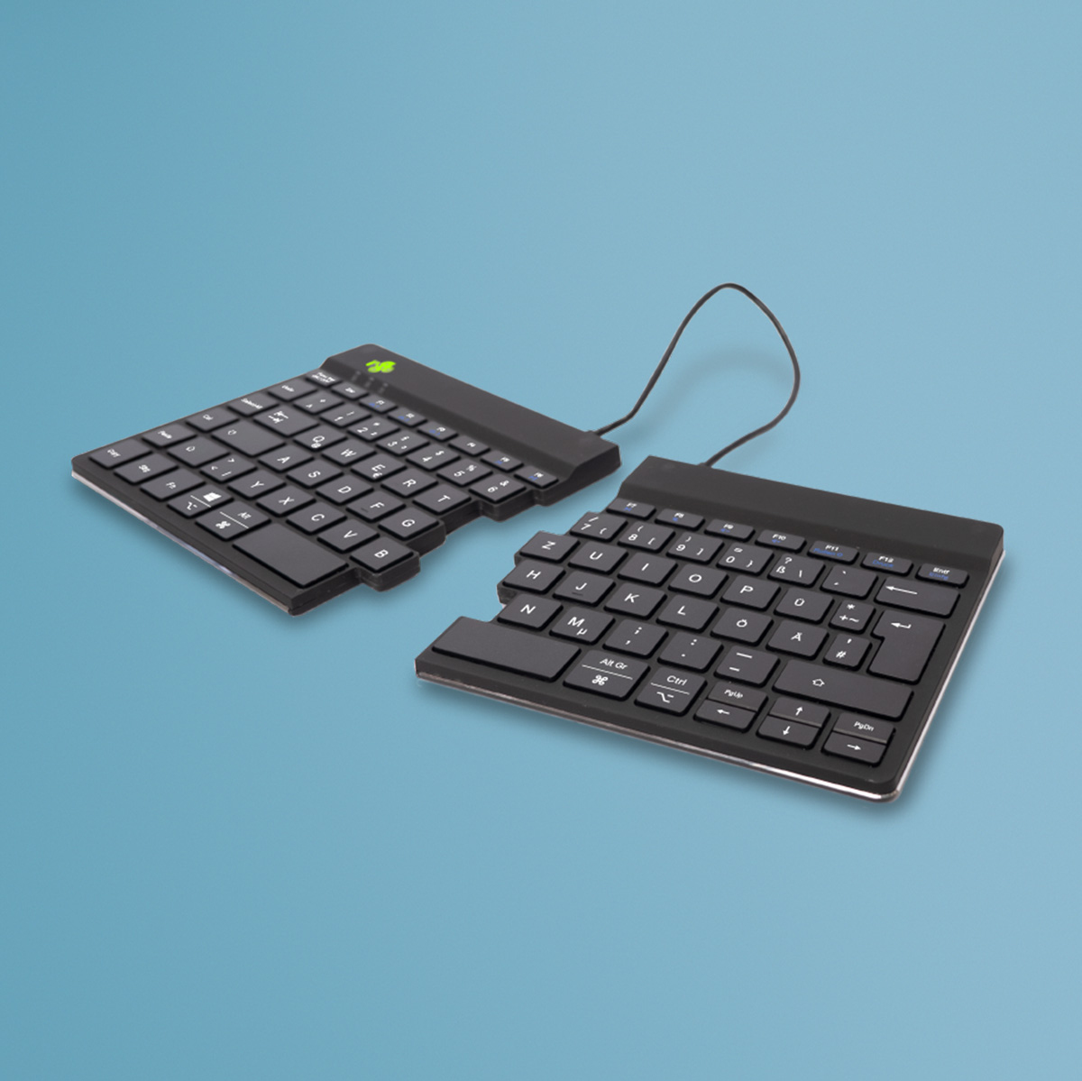 Tastatur R-Go Split Break, kabellos, QWERTZ, 2-geteilt, LED-Pausenanzeige, Bluetooth/USB, schwarz