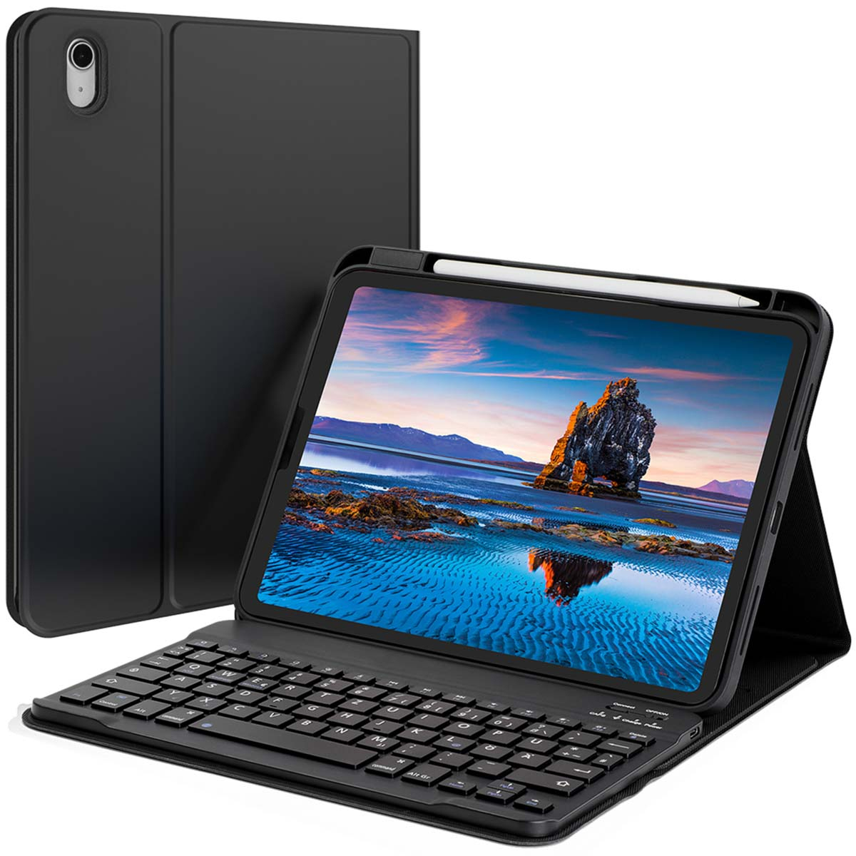 Accezz Bluetooth Keyboard Bookcase für das Apple iPad 11 (2025) A16 / iPad 10 (2022) 10.9"- QWERTZ / DE - Schwarz