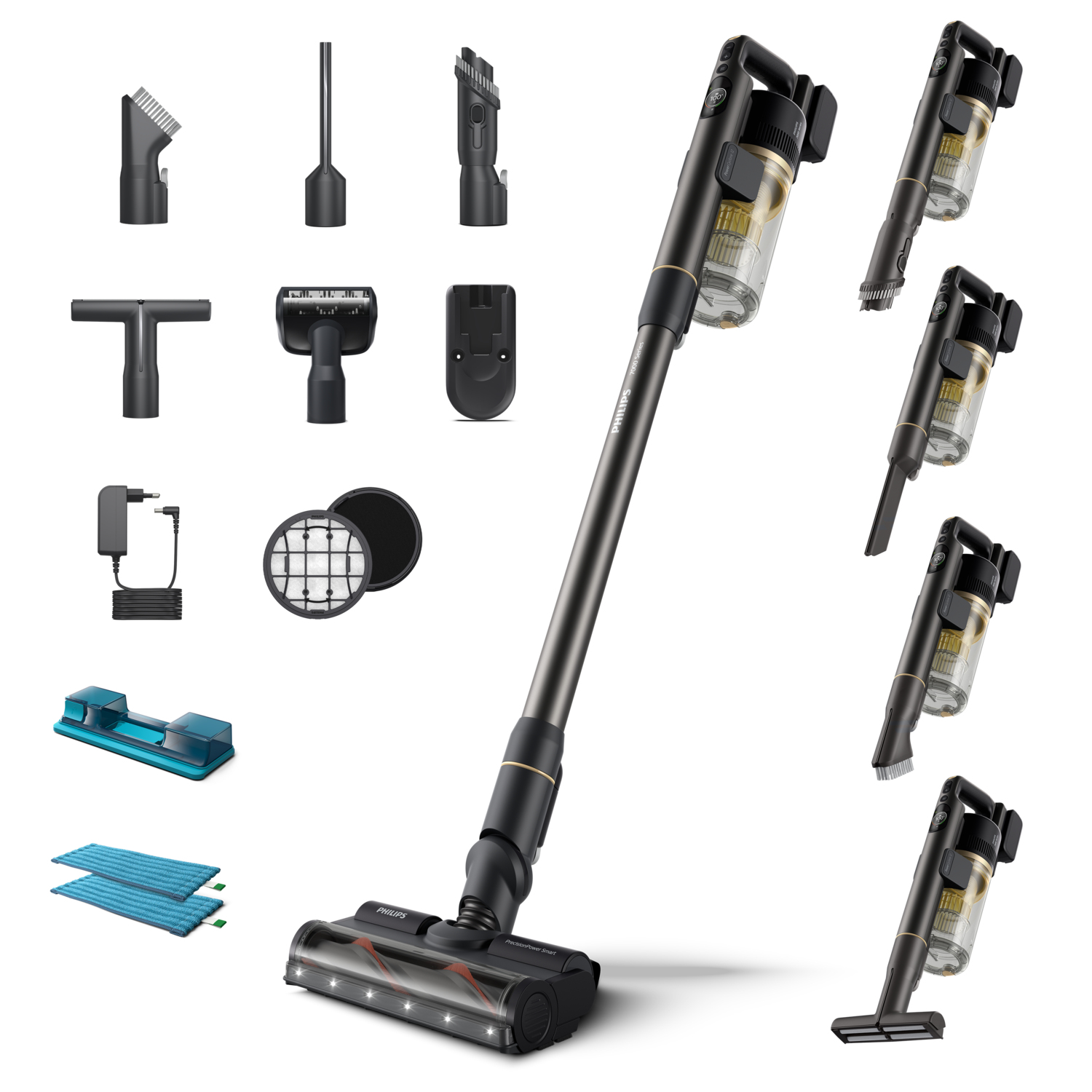 Philips 7000 series XC7057 Kabelloser Akku-Staubsauger Aqua - Stabstaubsauger - Beutellos - Schwarz - Gold - 0,6 l - Rechteckig - Trocken&Nass (XC7057/01)