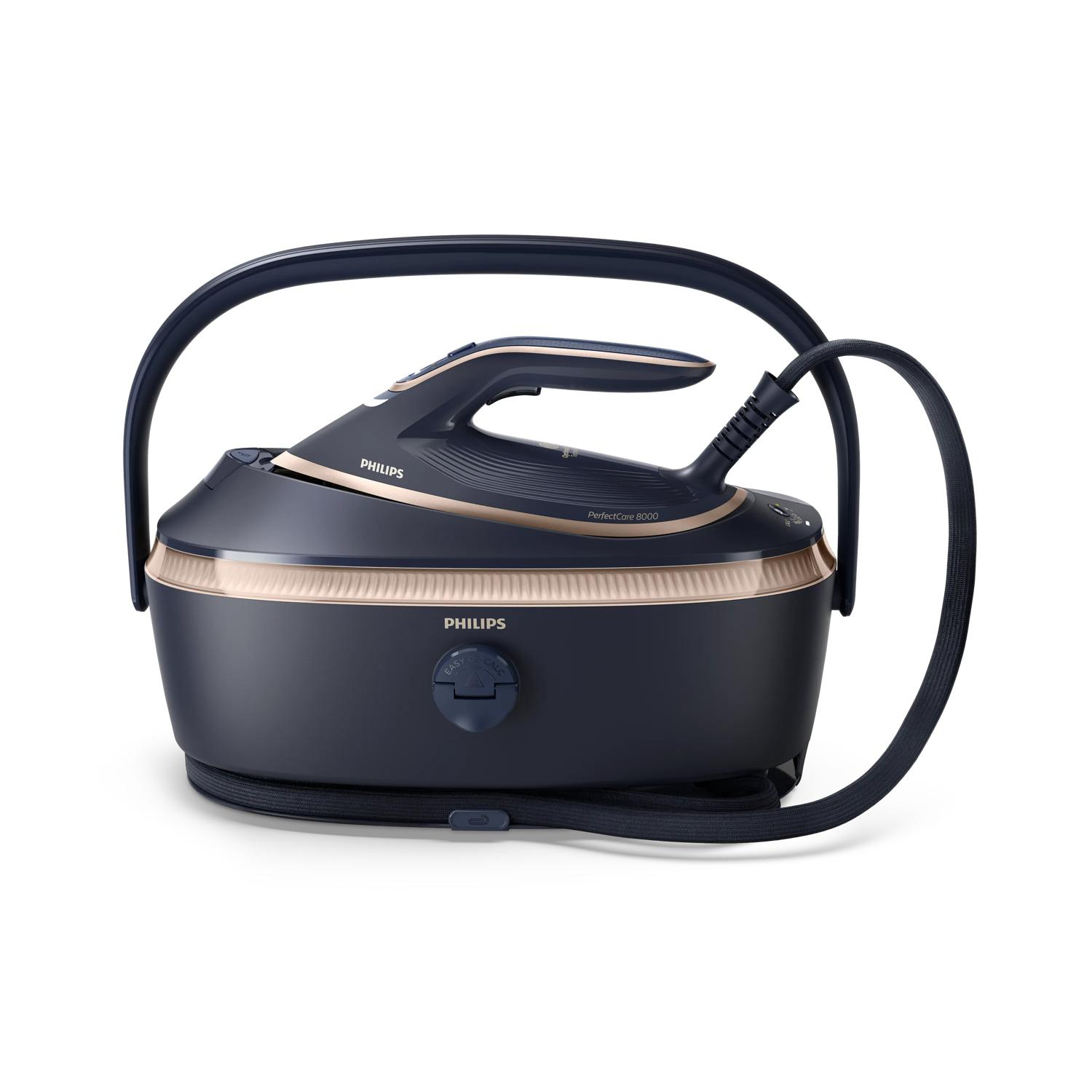 Philips PSG8300/20 PerfectCare 8000 Series Dampfbügelstation (3120 W, 850 g Dampfstoß, 9 bar Pumpendruck, OptimalTEMP Technologie, 1,4 L Tank, Speed Mode   Dunkelblau/Gold)