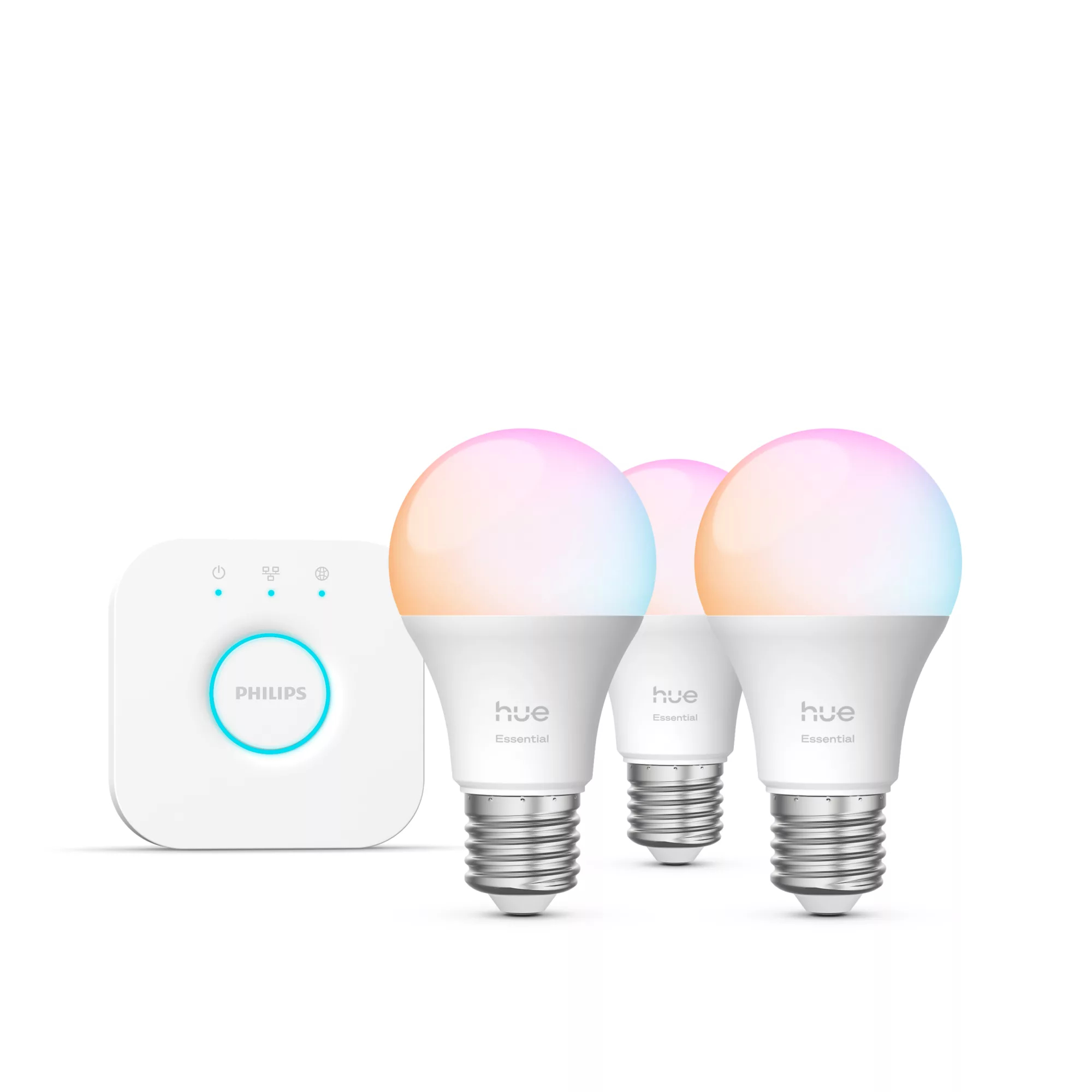 Hue White & Col. Amb. E27 3er LED-Leuchtmittel Starter Set inkl. Hue Bridge