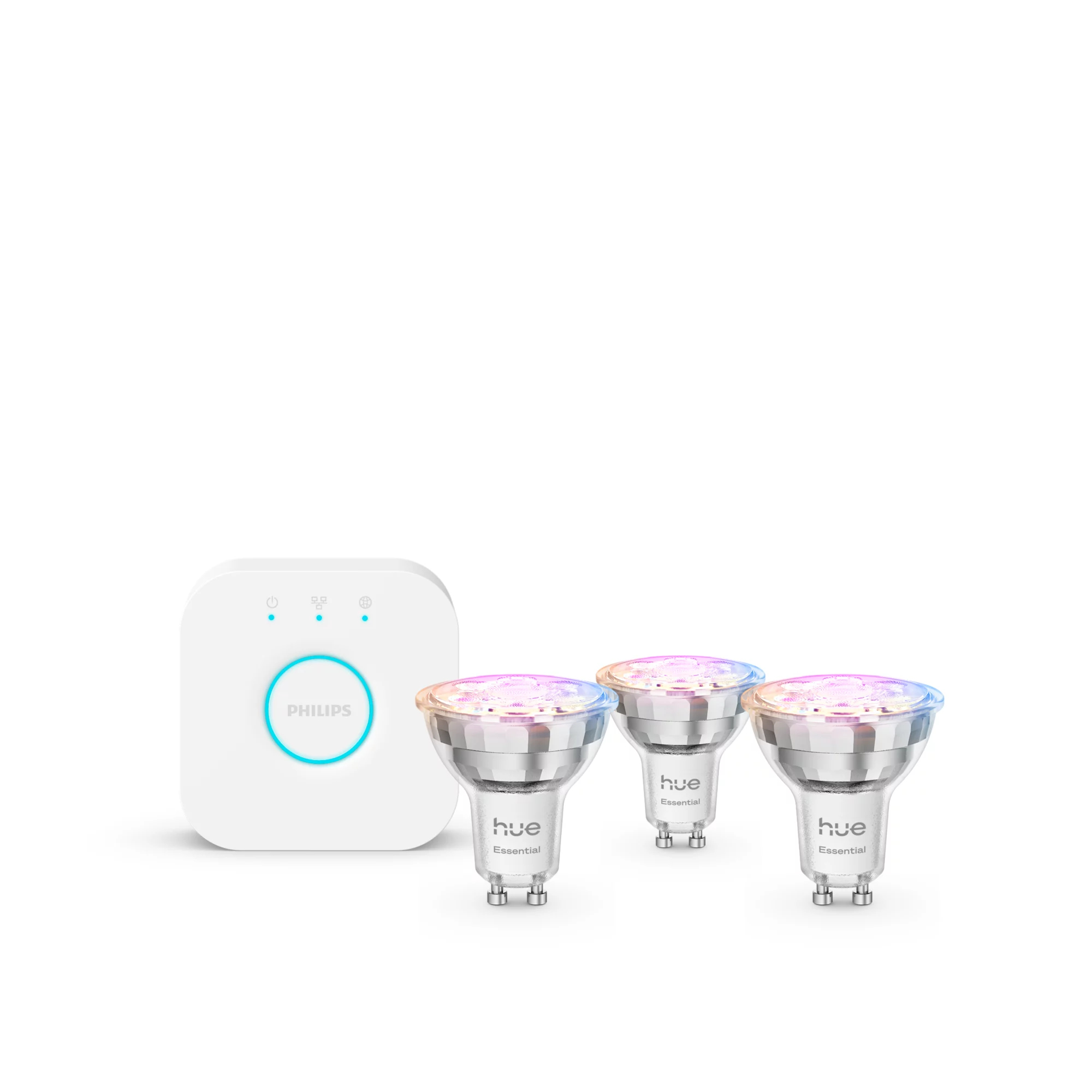 Hue White & Col. Amb. GU10 3er LED-Leuchtmittel Starter Set inkl. Hue Bridge