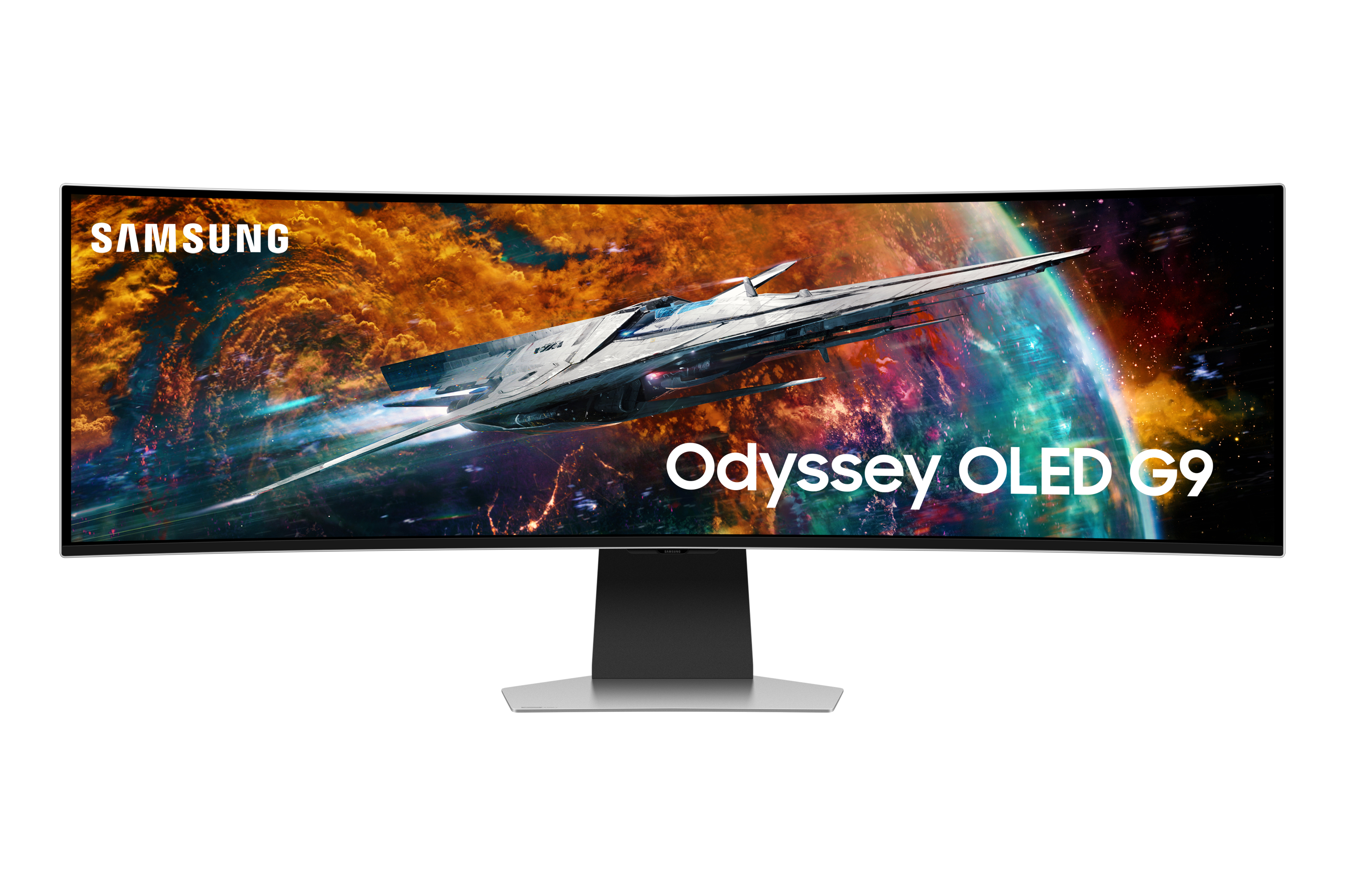 Samsung Odyssey OLED G9 S49CG954SU G95SC Series OLED-Monitor Smart Gaming gebogen - 124 cm 124,50cm (49) - 5120 x 1440 UWQHD @ 240 Hz 250 cd/m² 1000000:1 DisplayHDR 400 True Black 0,03 ms 2xUSB-C Mini DisplayPort Micro HDMI Lautsprecher Silber [Energ