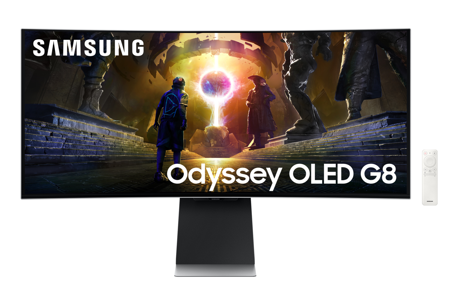 Samsung Odyssey OLED G8 S34DG850SU - G85SD Series - OLED-Monitor - Smart - Gaming - gebogen - 86.4 cm (34) - 3440 x 1440 UWQHD @ 175 Hz - 250 cd/m² - 1000000:1 - HDR10+ Gaming, HDR10+, HDR10 - 0.03 ms - 2xHDMI, DisplayPort - Lautsprecher - Silber (LS