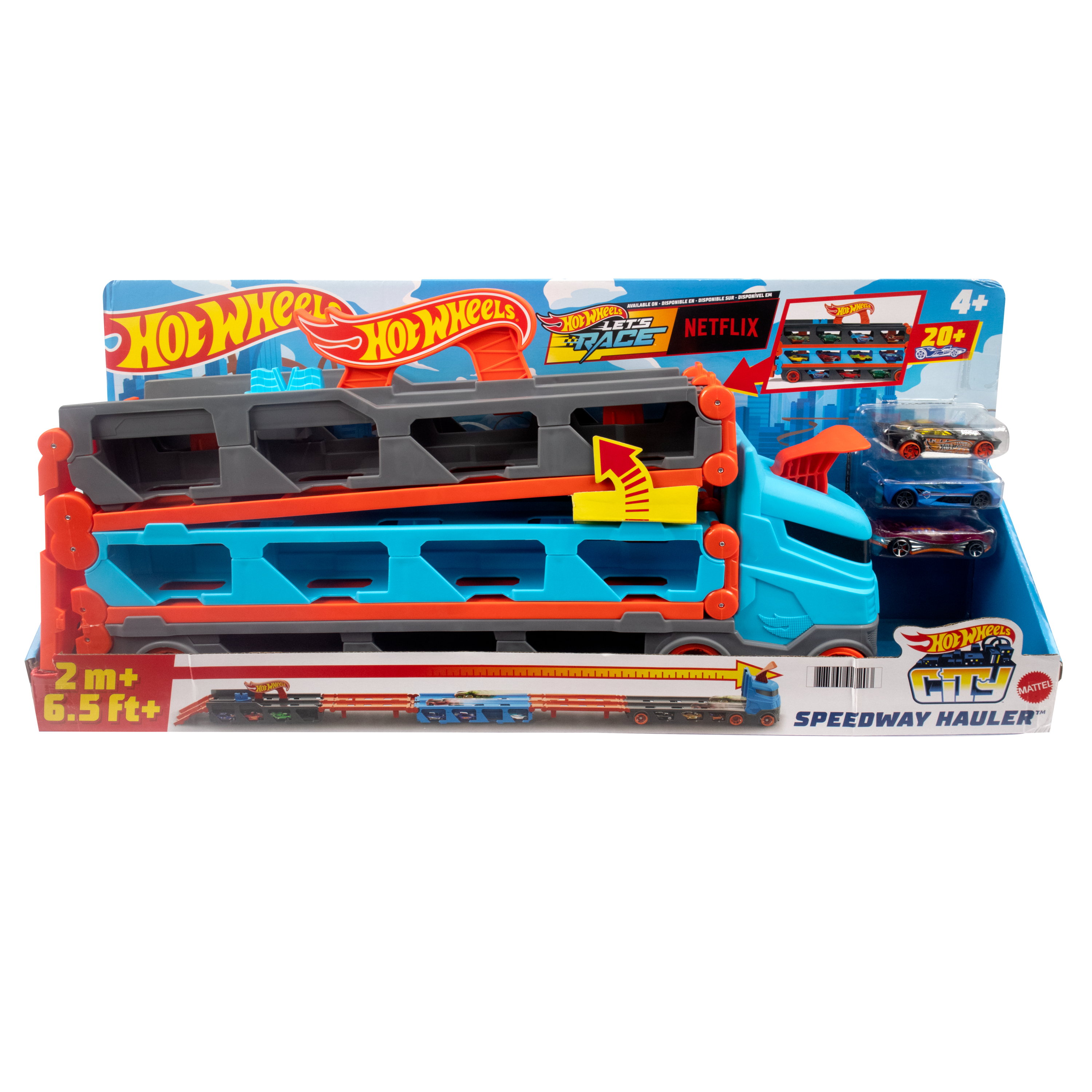 Mattel GAMES Hot Wheels 2in1 Rennbahn-Transporter GVG37 Zubehörset für Spielzeugautos
